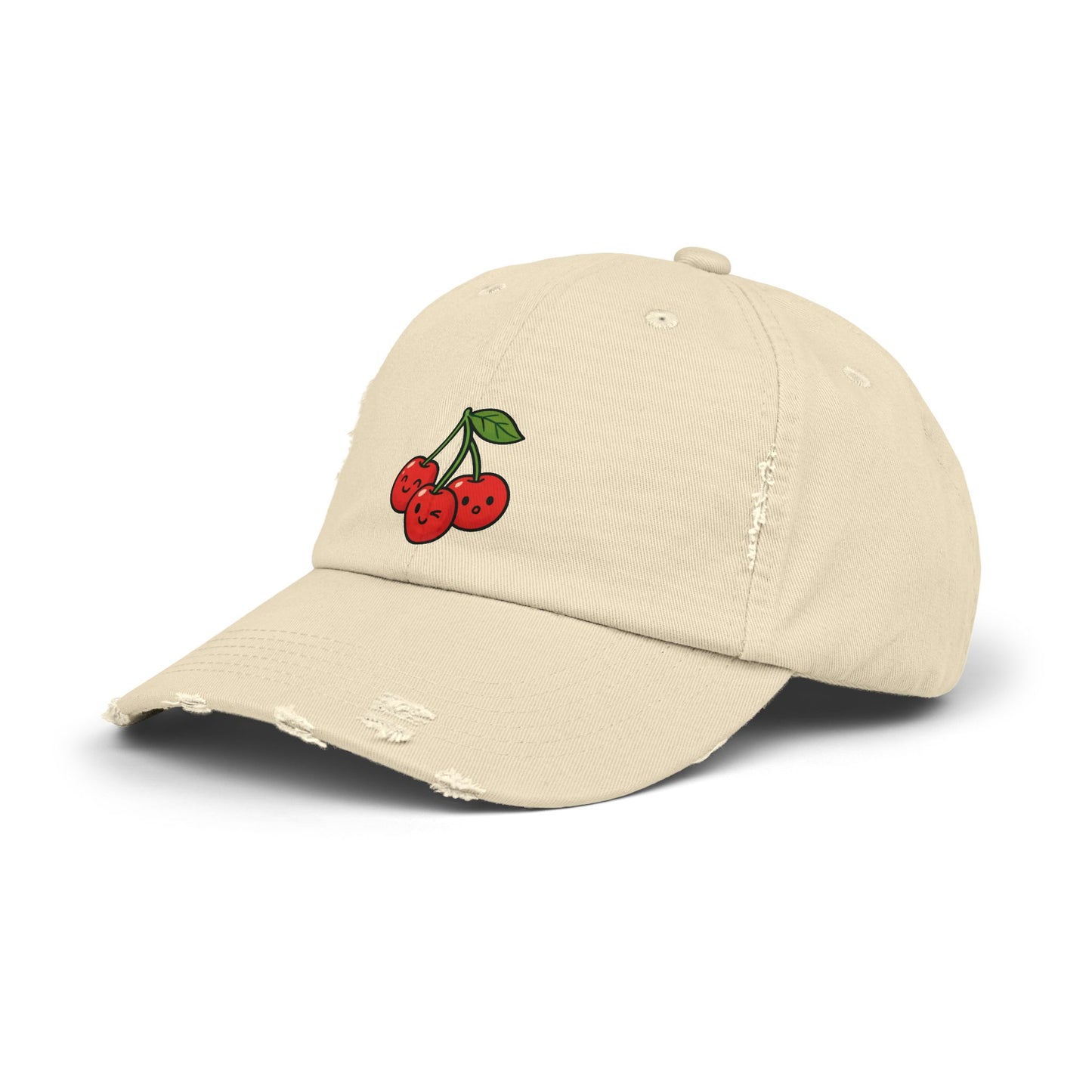 Cherry Embroidered Unisex Distressed Cap, Vintage Baseball Hat, Cute Cherry Hat, Casual Summer Accessory, Gift for Friends