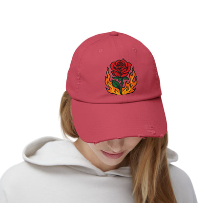 Flaming Rose Distressed Cap