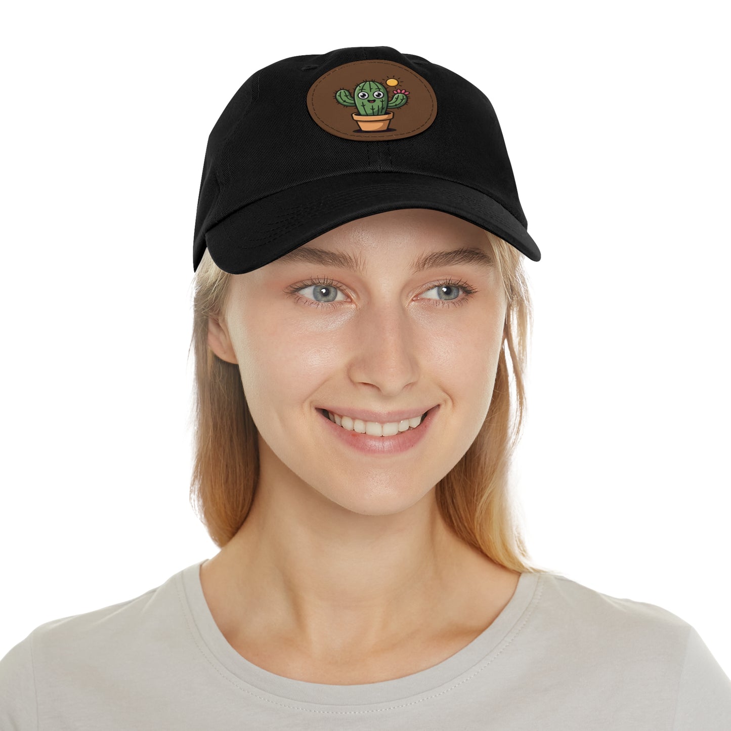 Cactus Dad Hat with Leather Patch, Cute Summer Cap, Gift for Plant Lovers, Adjustable Dad Hat, Trendy Accessories