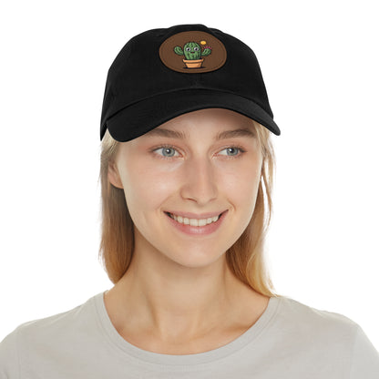 Cactus Dad Hat with Leather Patch, Cute Summer Cap, Gift for Plant Lovers, Adjustable Dad Hat, Trendy Accessories