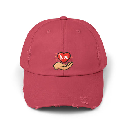 Love Hand Distressed Cap, Unisex Cap, Casual Hats, Gift for Him/Her, Trendy Accessories, Love Themed Fashion