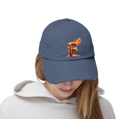 Fire Letter F Distressed Cap, Trendy Black Cap, Unisex Baseball Cap, Cool Casual Hat, Unique Gift for Him/Her, Everyday Accessory