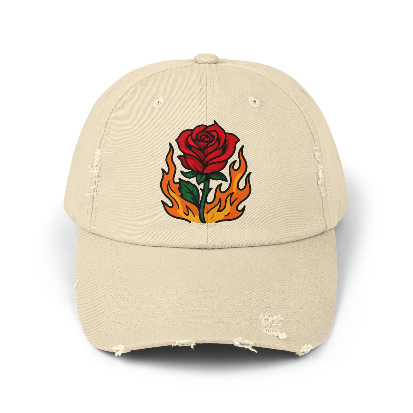 Flaming Rose Distressed Cap