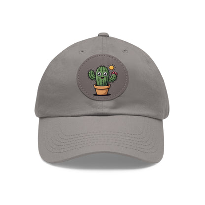 Cactus Dad Hat with Leather Patch, Cute Summer Cap, Gift for Plant Lovers, Adjustable Dad Hat, Trendy Accessories