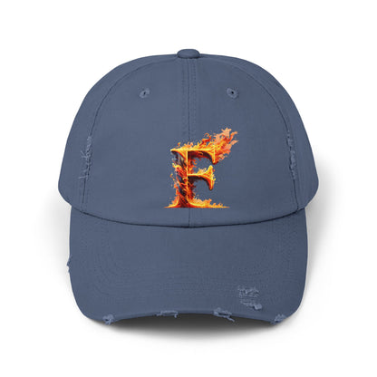 Fire Letter F Distressed Cap, Trendy Black Cap, Unisex Baseball Cap, Cool Casual Hat, Unique Gift for Him/Her, Everyday Accessory