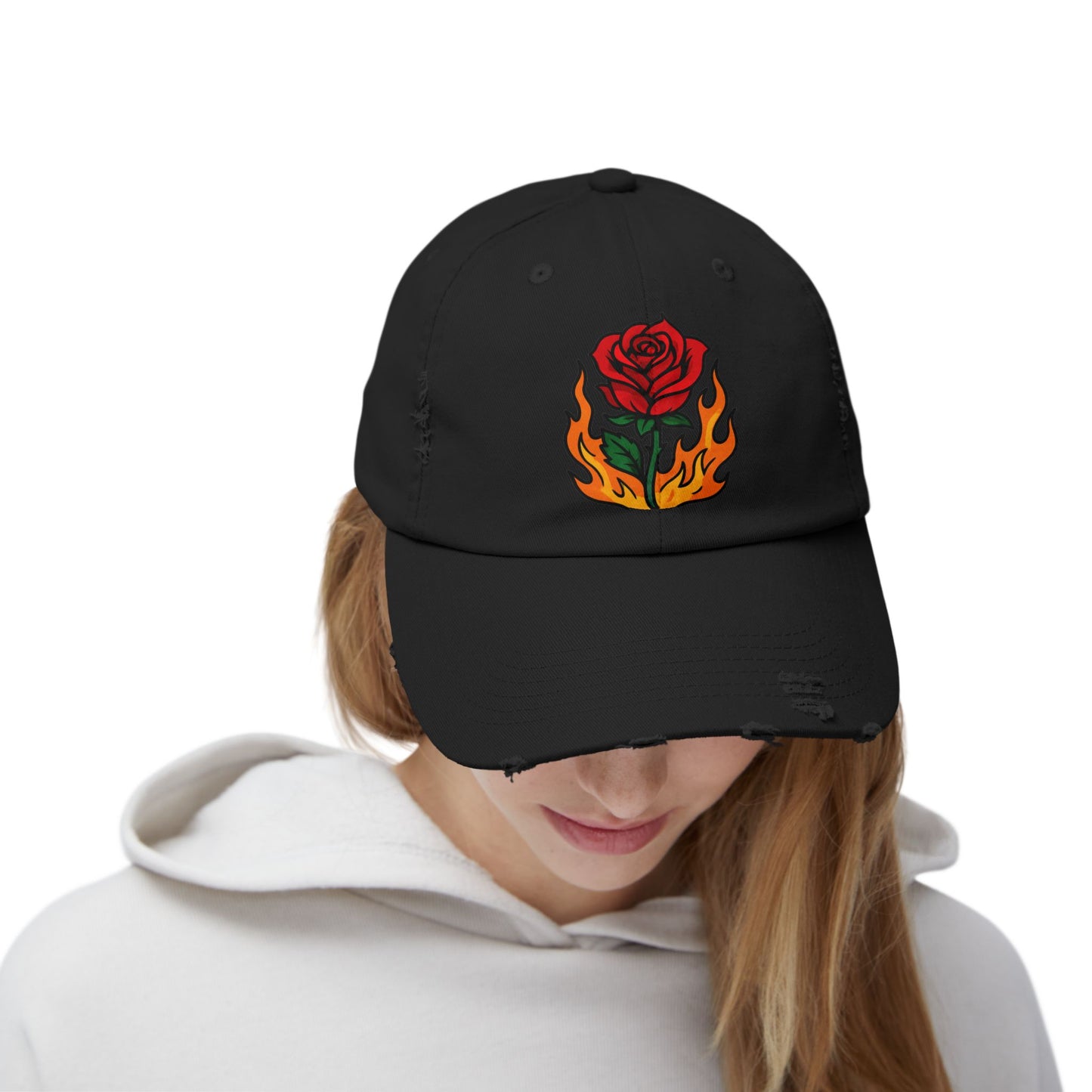 Flaming Rose Distressed Cap