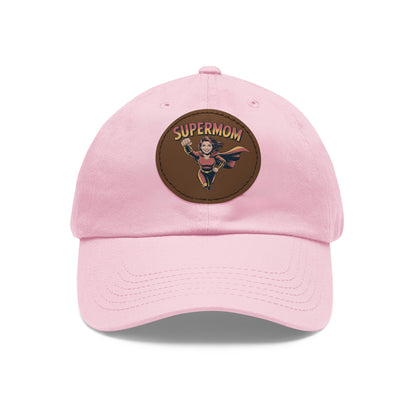 Supermom Dad Hat with Leather Patch, Gift for Moms, Cap for Superheroes, Mother's Day Gift, Casual Hat, Everyday Wear