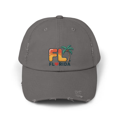 Vibrant Florida Distressed Cap, Casual Summer Hat, Beach Accessories, Travel Gift, Outdoor Apparel, Unisex Headwear