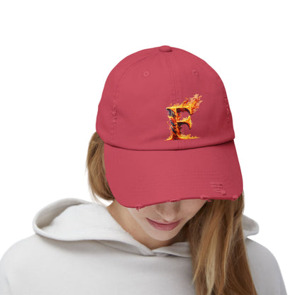 Fire Letter F Distressed Cap, Trendy Black Cap, Unisex Baseball Cap, Cool Casual Hat, Unique Gift for Him/Her, Everyday Accessory