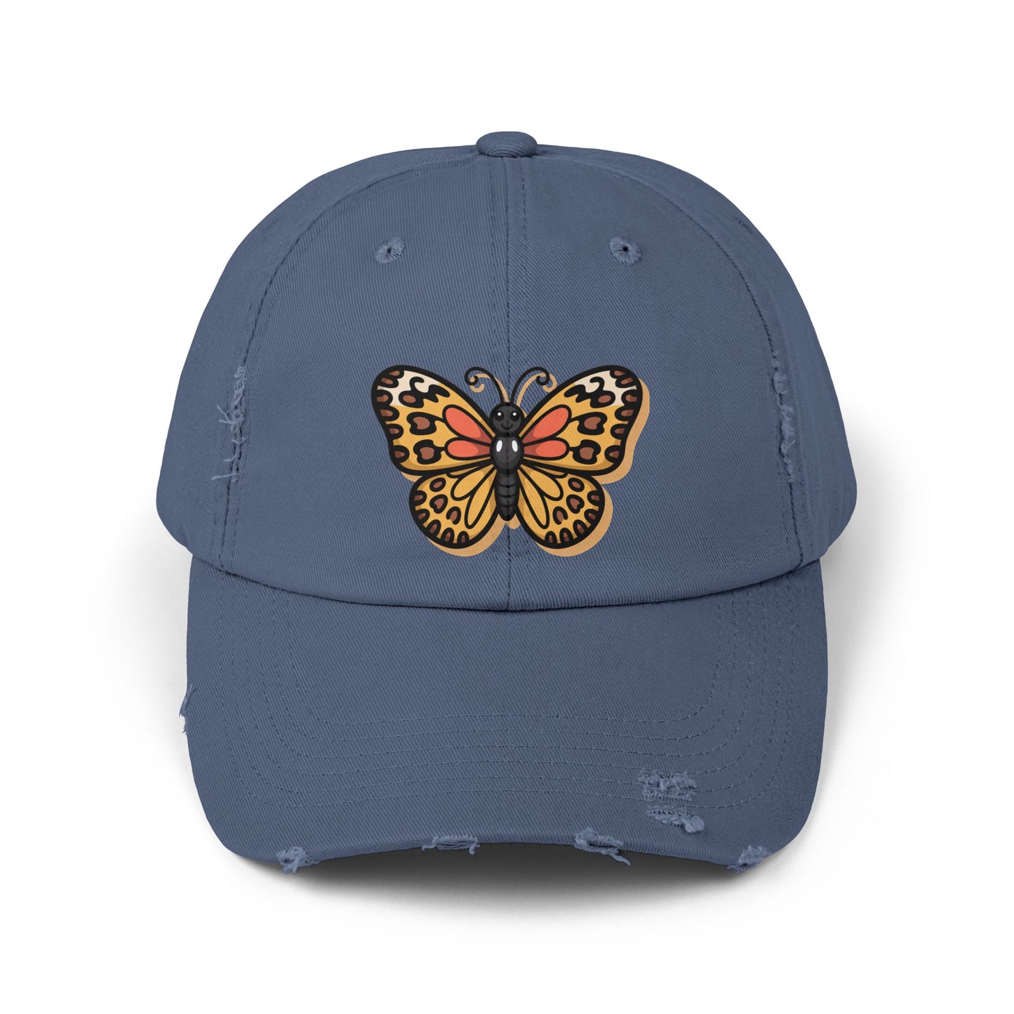 Butterfly Distressed Cap | Unisex Hats for Nature Lovers, Casual Wear, Gift for Her, Fashion Accessory, Outdoor Activities