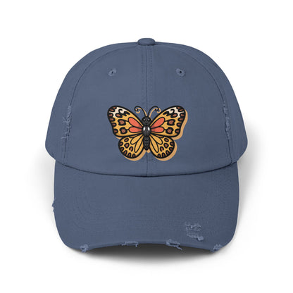 Butterfly Distressed Cap | Unisex Hats for Nature Lovers, Casual Wear, Gift for Her, Fashion Accessory, Outdoor Activities