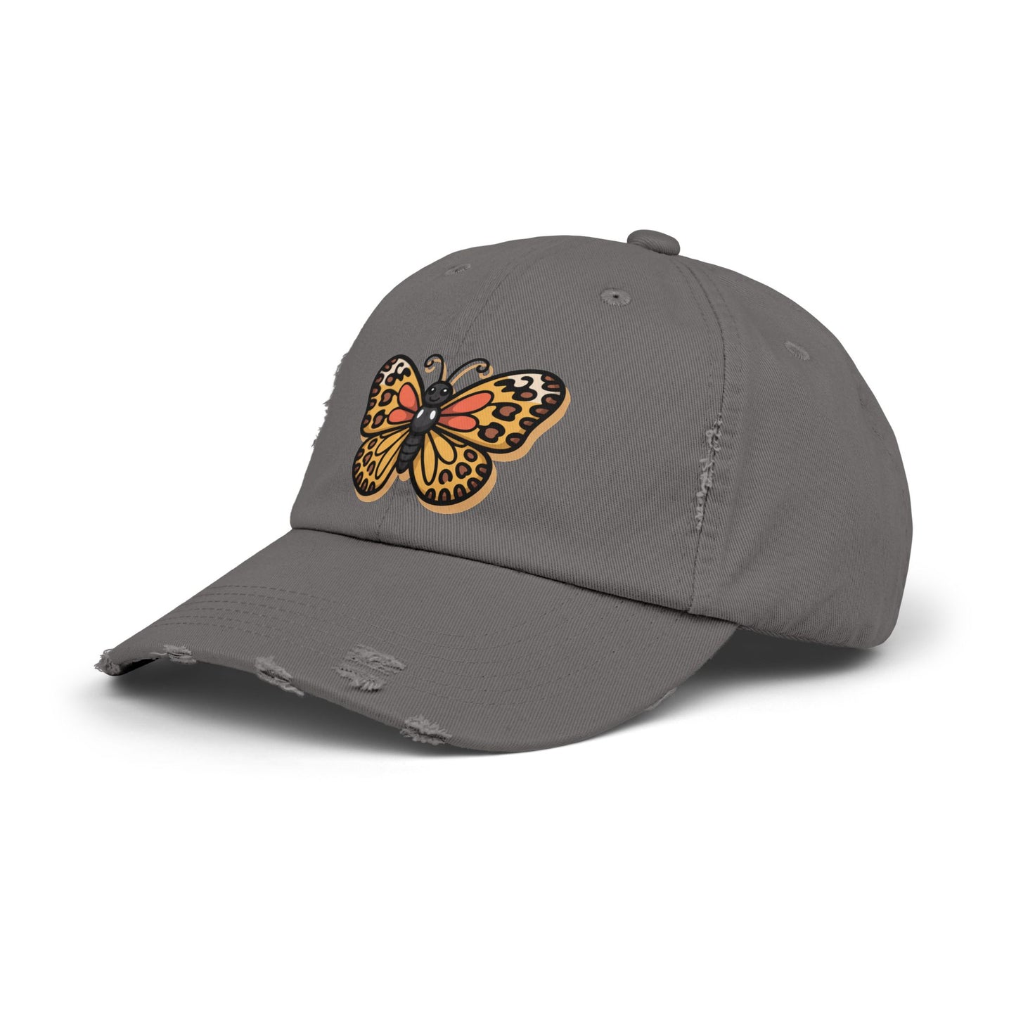 Butterfly Distressed Cap | Unisex Hats for Nature Lovers, Casual Wear, Gift for Her, Fashion Accessory, Outdoor Activities