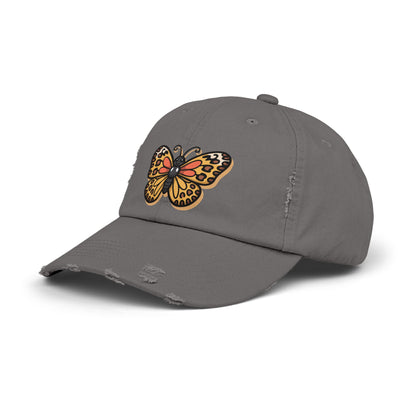 Butterfly Distressed Cap | Unisex Hats for Nature Lovers, Casual Wear, Gift for Her, Fashion Accessory, Outdoor Activities
