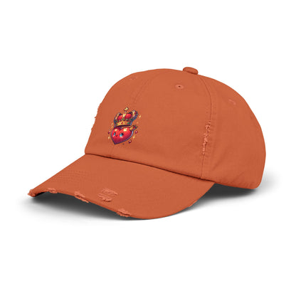Crowned Heart Distressed Cap - Trendy Unisex Hat, Casual Stylish Accessory for Everyday Wear, Ideal Gift for Birthdays, Festivals, and More
