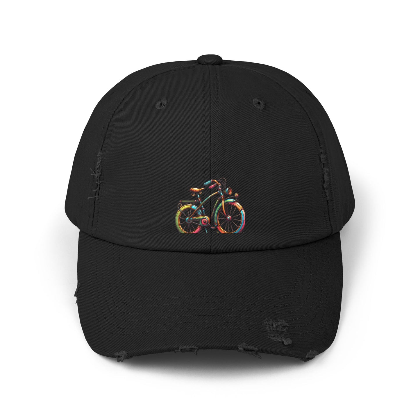 Vibrant Bicycle Distressed Cap, Unisex Hat for Outdoor Adventures, Casual Wear, Unique Gifting, Bike Lovers' Accessories