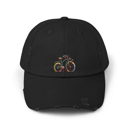 Vibrant Bicycle Distressed Cap, Unisex Hat for Outdoor Adventures, Casual Wear, Unique Gifting, Bike Lovers' Accessories