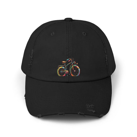 Vibrant Bicycle Distressed Cap, Unisex Hat for Outdoor Adventures, Casual Wear, Unique Gifting, Bike Lovers' Accessories