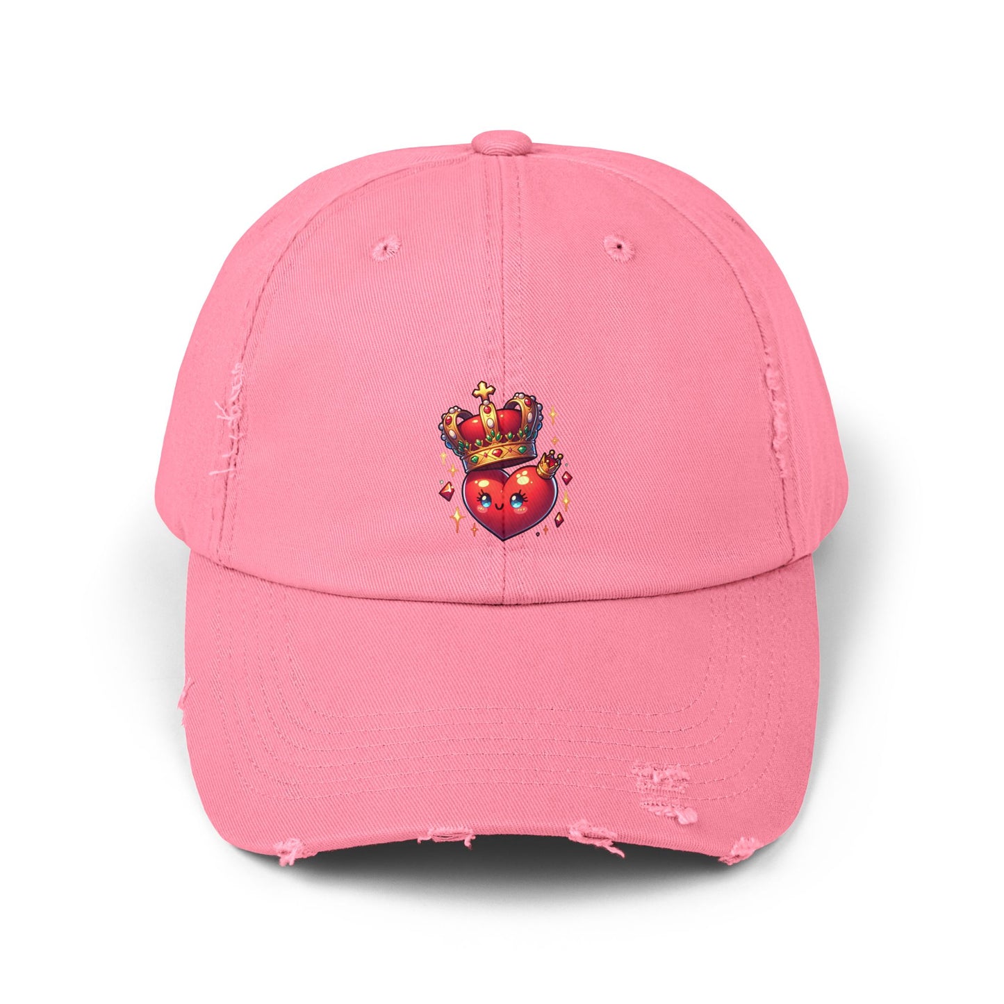 Crowned Heart Distressed Cap - Trendy Unisex Hat, Casual Stylish Accessory for Everyday Wear, Ideal Gift for Birthdays, Festivals, and More