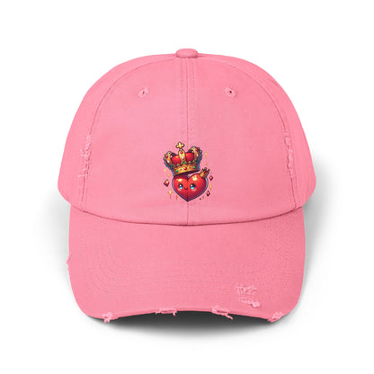 Crowned Heart Distressed Cap - Trendy Unisex Hat, Casual Stylish Accessory for Everyday Wear, Ideal Gift for Birthdays, Festivals, and More