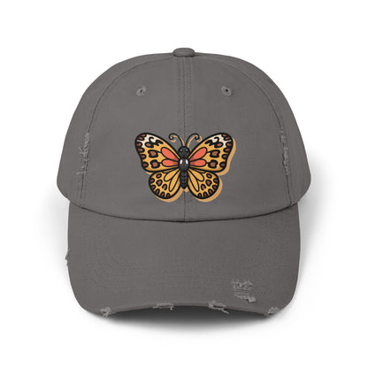 Butterfly Distressed Cap | Unisex Hats for Nature Lovers, Casual Wear, Gift for Her, Fashion Accessory, Outdoor Activities