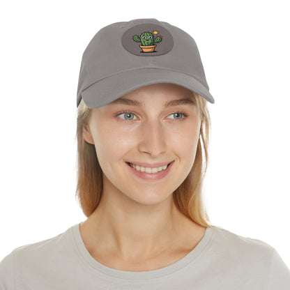 Cactus Dad Hat with Leather Patch, Cute Summer Cap, Gift for Plant Lovers, Adjustable Dad Hat, Trendy Accessories