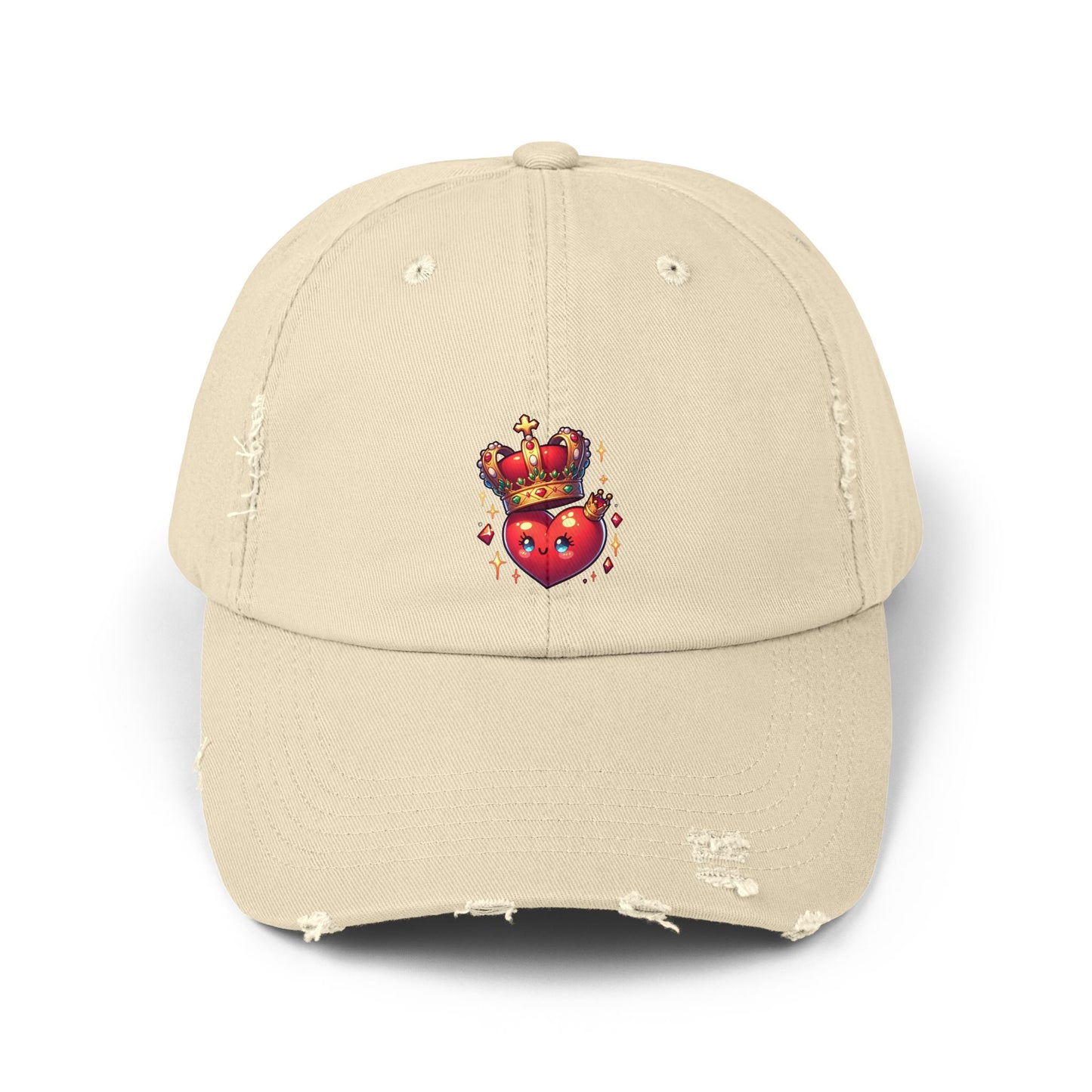 Crowned Heart Distressed Cap - Trendy Unisex Hat, Casual Stylish Accessory for Everyday Wear, Ideal Gift for Birthdays, Festivals, and More