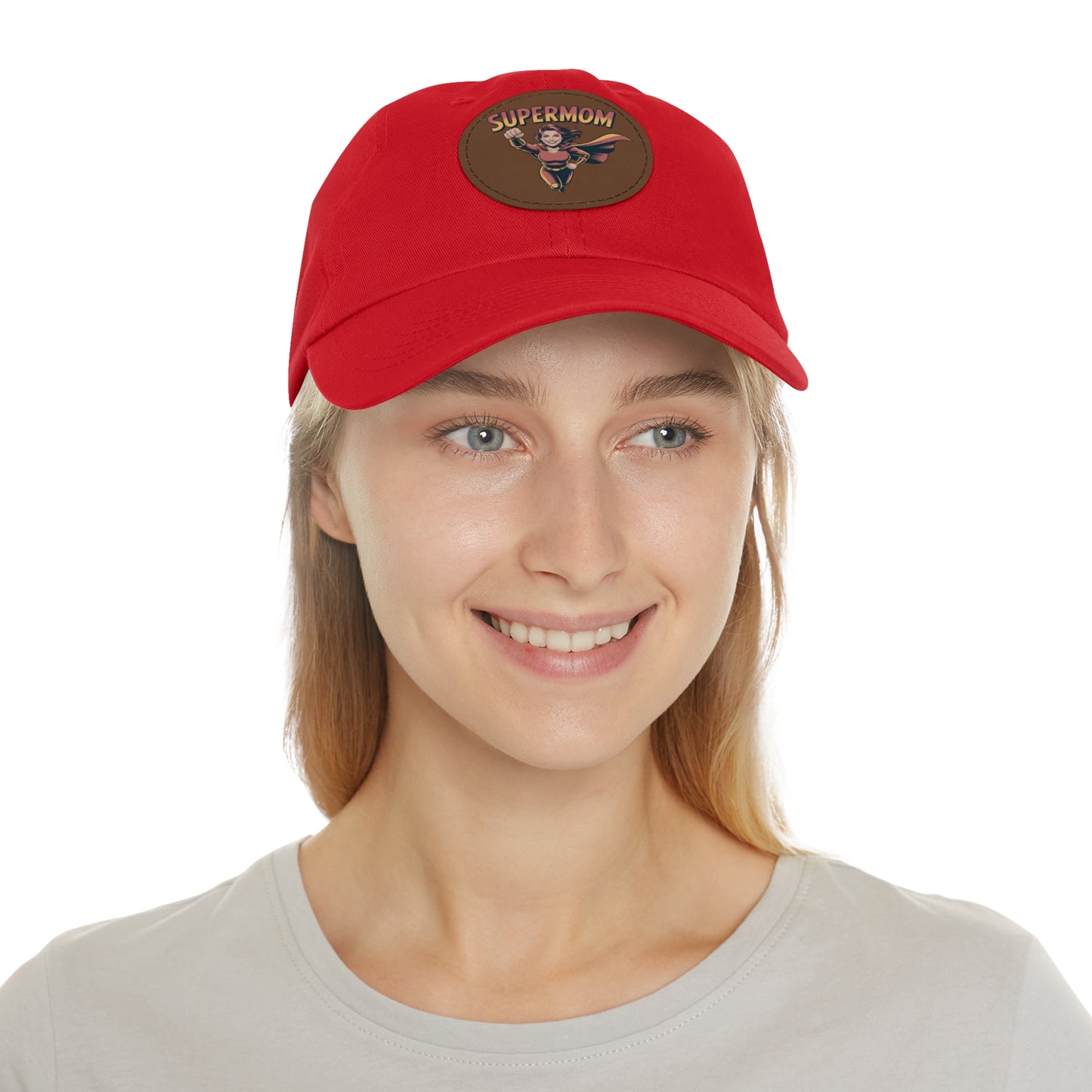 Supermom Dad Hat with Leather Patch, Gift for Moms, Cap for Superheroes, Mother's Day Gift, Casual Hat, Everyday Wear