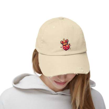 Crowned Heart Distressed Cap - Trendy Unisex Hat, Casual Stylish Accessory for Everyday Wear, Ideal Gift for Birthdays, Festivals, and More