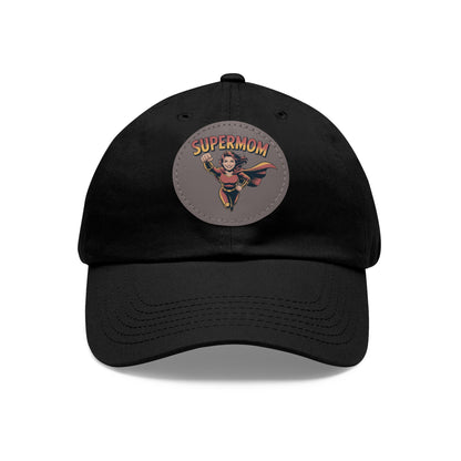 Supermom Dad Hat with Leather Patch, Gift for Moms, Cap for Superheroes, Mother's Day Gift, Casual Hat, Everyday Wear