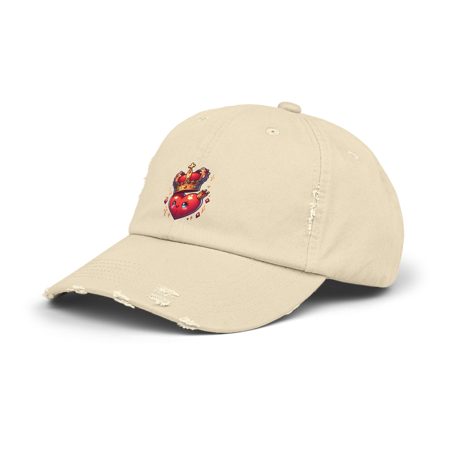 Crowned Heart Distressed Cap - Trendy Unisex Hat, Casual Stylish Accessory for Everyday Wear, Ideal Gift for Birthdays, Festivals, and More