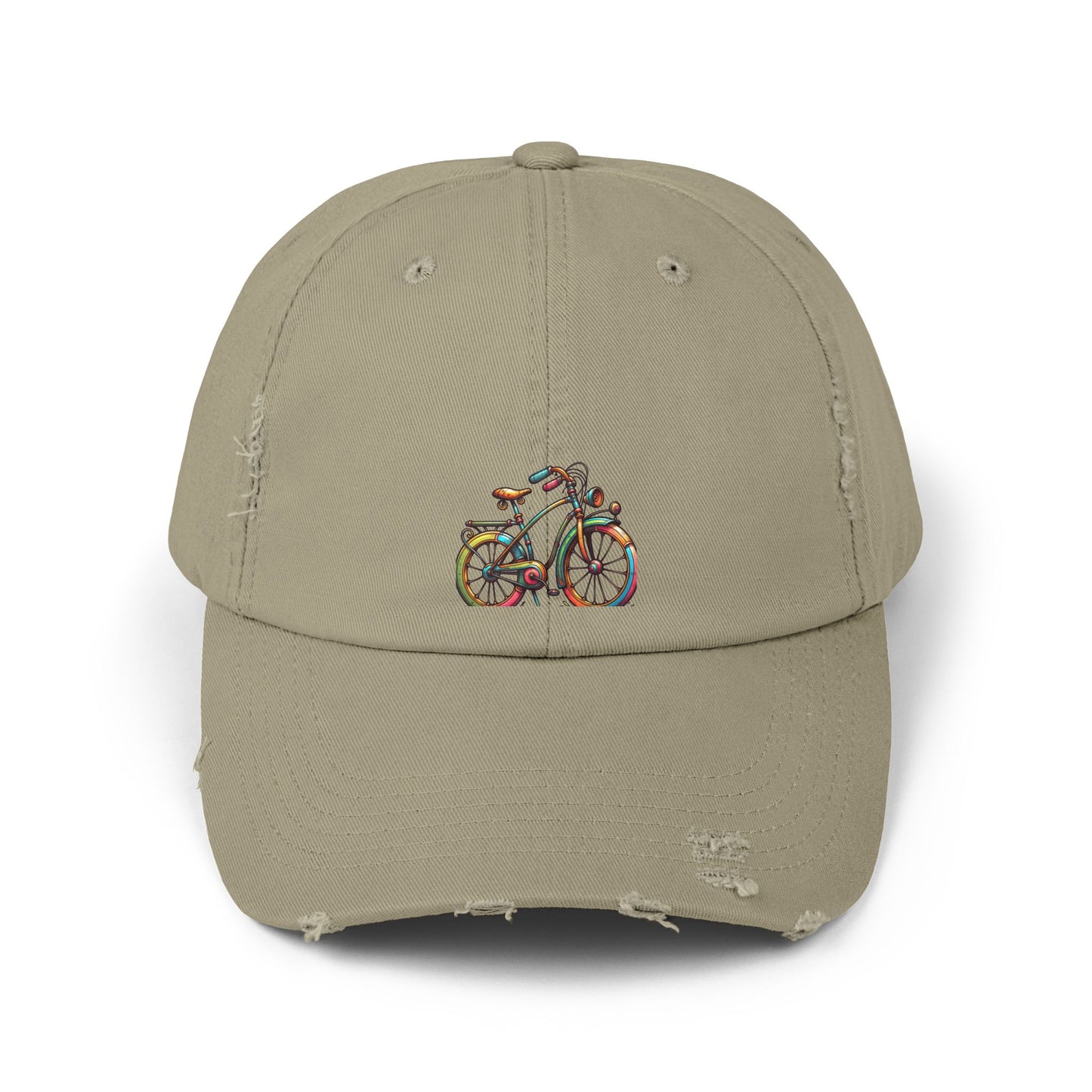 Vibrant Bicycle Distressed Cap, Unisex Hat for Outdoor Adventures, Casual Wear, Unique Gifting, Bike Lovers' Accessories