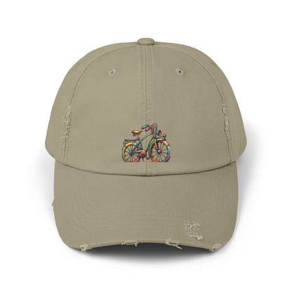 Vibrant Bicycle Distressed Cap, Unisex Hat for Outdoor Adventures, Casual Wear, Unique Gifting, Bike Lovers' Accessories