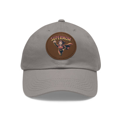 Supermom Dad Hat with Leather Patch, Gift for Moms, Cap for Superheroes, Mother's Day Gift, Casual Hat, Everyday Wear