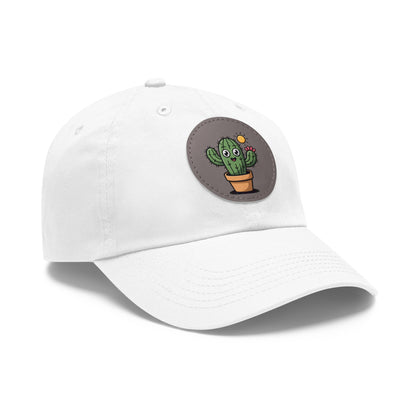 Cactus Dad Hat with Leather Patch, Cute Summer Cap, Gift for Plant Lovers, Adjustable Dad Hat, Trendy Accessories