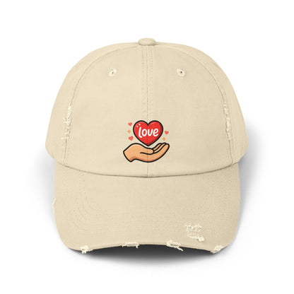 Love Hand Distressed Cap, Unisex Cap, Casual Hats, Gift for Him/Her, Trendy Accessories, Love Themed Fashion