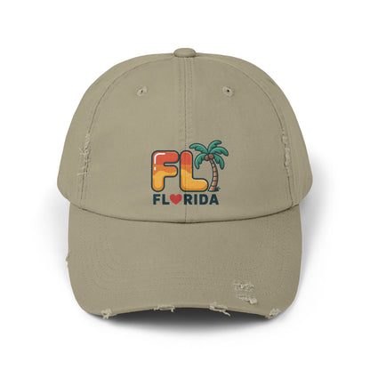 Vibrant Florida Distressed Cap, Casual Summer Hat, Beach Accessories, Travel Gift, Outdoor Apparel, Unisex Headwear