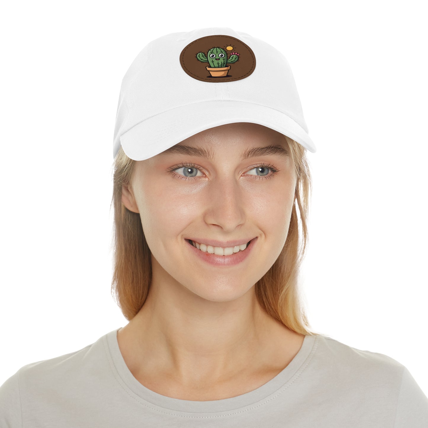 Cactus Dad Hat with Leather Patch, Cute Summer Cap, Gift for Plant Lovers, Adjustable Dad Hat, Trendy Accessories