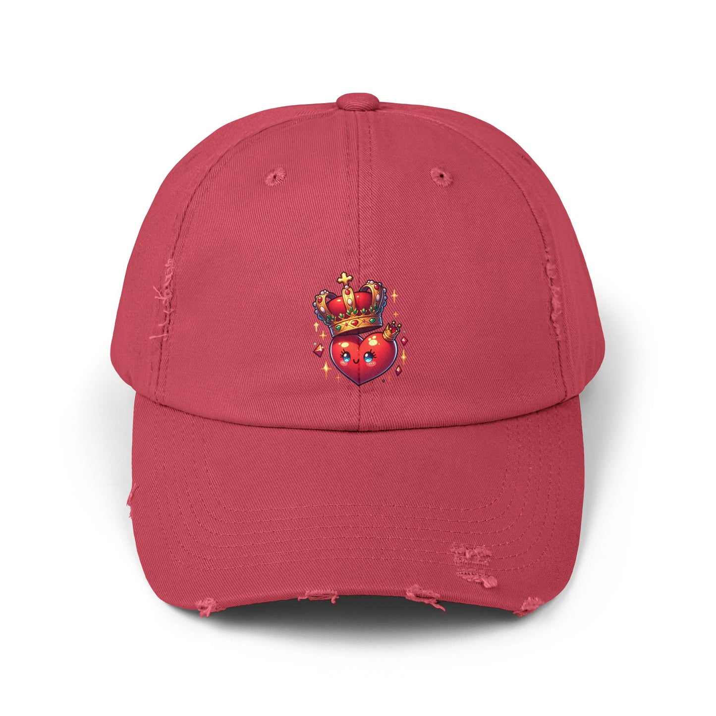 Crowned Heart Distressed Cap - Trendy Unisex Hat, Casual Stylish Accessory for Everyday Wear, Ideal Gift for Birthdays, Festivals, and More