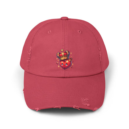 Crowned Heart Distressed Cap - Trendy Unisex Hat, Casual Stylish Accessory for Everyday Wear, Ideal Gift for Birthdays, Festivals, and More