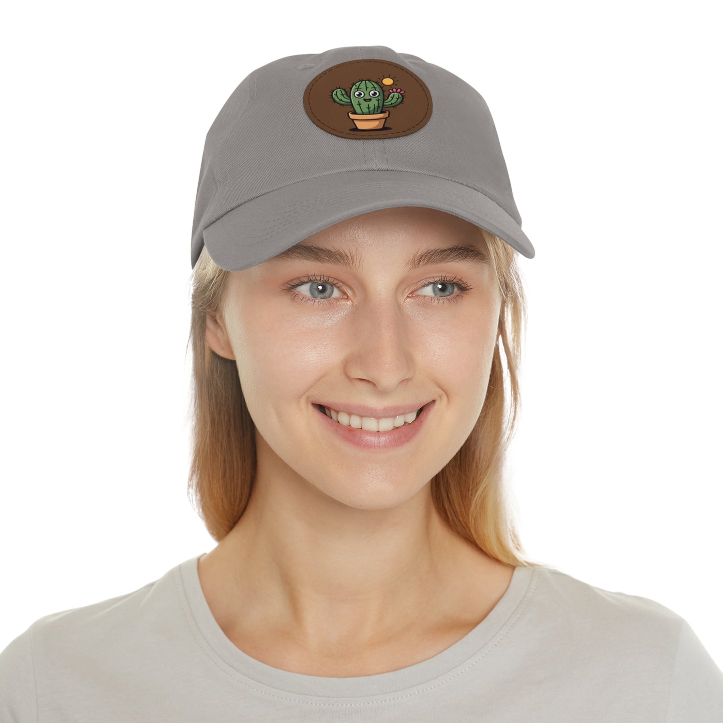 Cactus Dad Hat with Leather Patch, Cute Summer Cap, Gift for Plant Lovers, Adjustable Dad Hat, Trendy Accessories