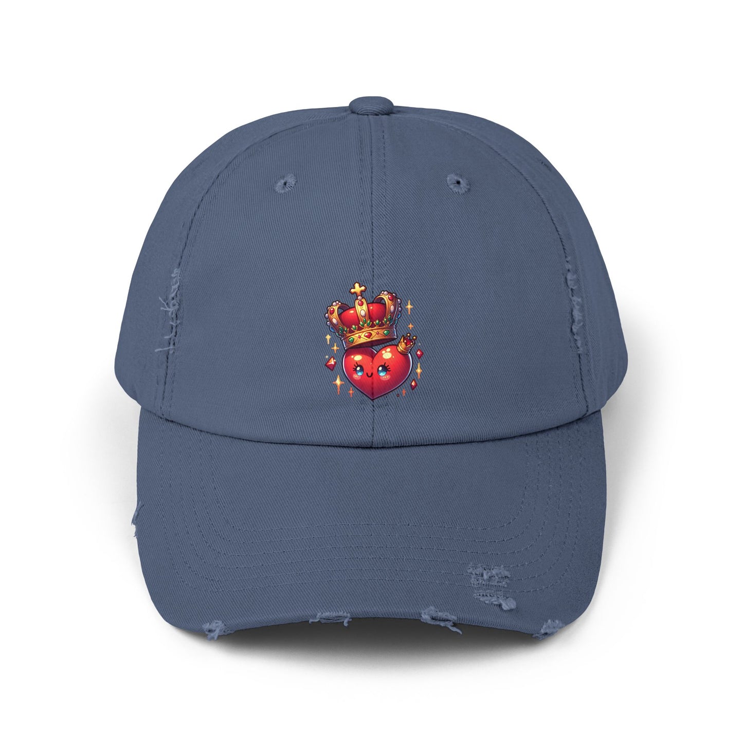 Crowned Heart Distressed Cap - Trendy Unisex Hat, Casual Stylish Accessory for Everyday Wear, Ideal Gift for Birthdays, Festivals, and More