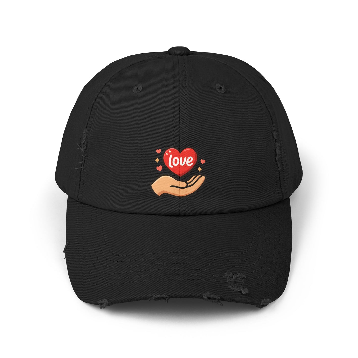 Love Hand Distressed Cap, Unisex Cap, Casual Hats, Gift for Him/Her, Trendy Accessories, Love Themed Fashion