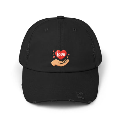 Love Hand Distressed Cap, Unisex Cap, Casual Hats, Gift for Him/Her, Trendy Accessories, Love Themed Fashion