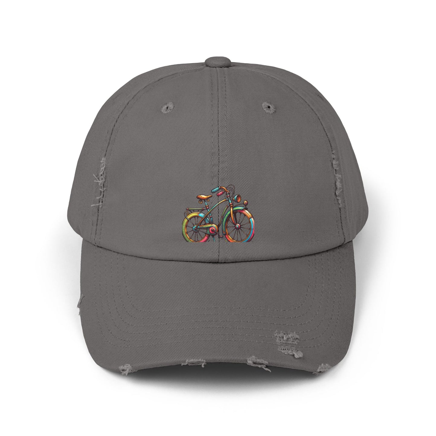 Vibrant Bicycle Distressed Cap, Unisex Hat for Outdoor Adventures, Casual Wear, Unique Gifting, Bike Lovers' Accessories
