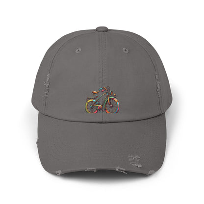 Vibrant Bicycle Distressed Cap, Unisex Hat for Outdoor Adventures, Casual Wear, Unique Gifting, Bike Lovers' Accessories