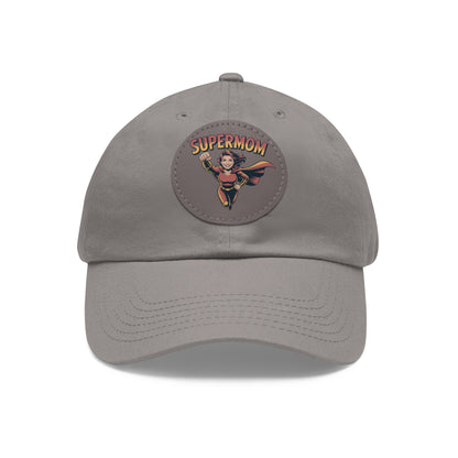 Supermom Dad Hat with Leather Patch, Gift for Moms, Cap for Superheroes, Mother's Day Gift, Casual Hat, Everyday Wear
