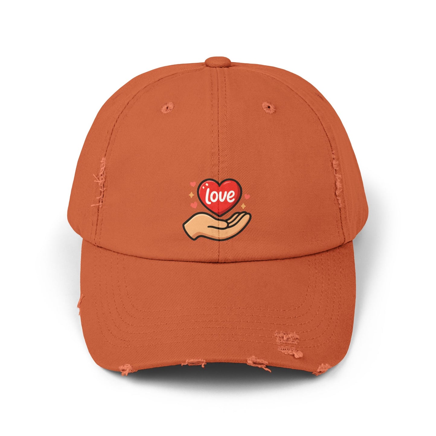 Love Hand Distressed Cap, Unisex Cap, Casual Hats, Gift for Him/Her, Trendy Accessories, Love Themed Fashion