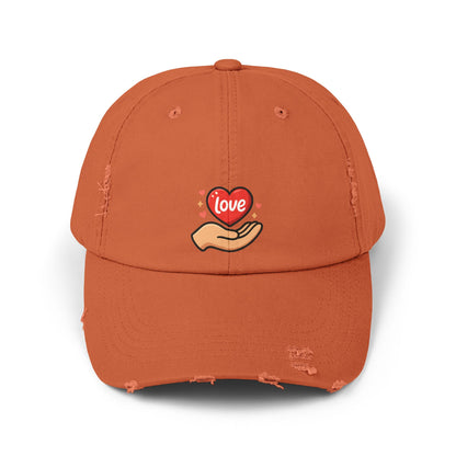 Love Hand Distressed Cap, Unisex Cap, Casual Hats, Gift for Him/Her, Trendy Accessories, Love Themed Fashion