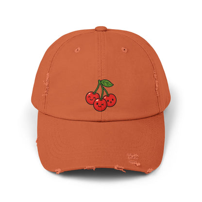 Cherry Embroidered Unisex Distressed Cap, Vintage Baseball Hat, Cute Cherry Hat, Casual Summer Accessory, Gift for Friends