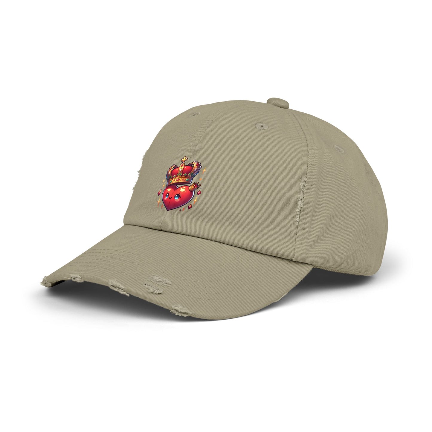 Crowned Heart Distressed Cap - Trendy Unisex Hat, Casual Stylish Accessory for Everyday Wear, Ideal Gift for Birthdays, Festivals, and More